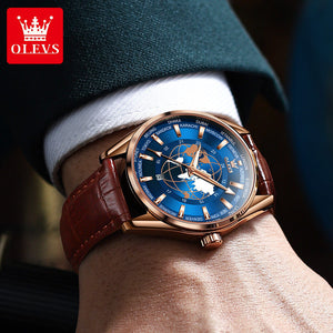 OLEVS men's Watch waterproof Embossed globe pattern fashion quartz men's watch 9926