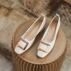 Korean version metal buckle loafers women's medium heel shoes new thick heels summer casual shallow mouth women's shoes 772-7