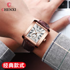 CHENXI men's casual watch fashion leather calendar square quartz needle and figure watch CX-063A