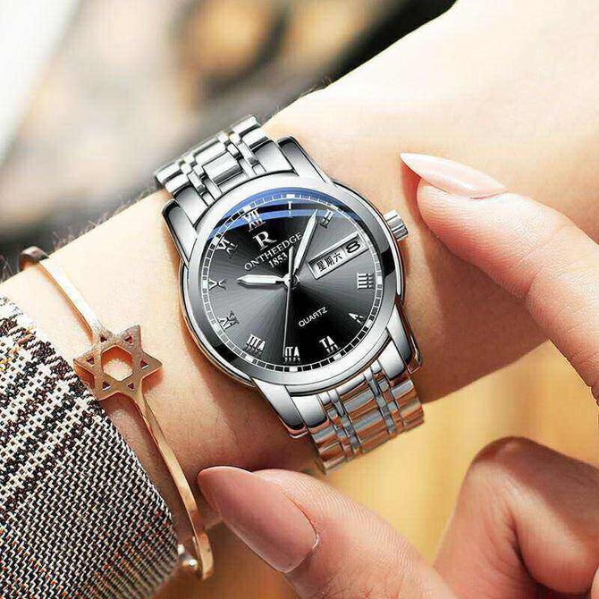 ONTHEEDGE RZY031 Women watch Luxury Gold Blue Wristwatches Quartz Stainless Steel Ms Watches Waterproof with original box