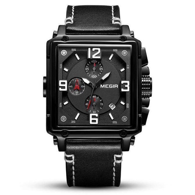 Megir watch men's retro fashion square multi-functional calendar Leather Men's quartz men's casual watch 2061