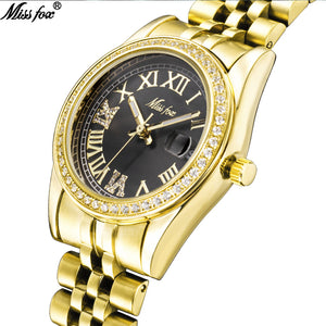 MISSFOX watch Swiss fashion simple temperament diamond luminous stainless steel ladies watch 2890
