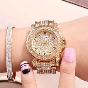 GEDI 2036 Fashion Casual Watch Hot Sale Women Elegant Luxury Stainless Steel Waterproof Ladies Diamond Rhinestone Analog Quartz