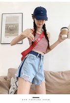 JEANS design sense jeans women's 2022 new contrast color a-line loose high-waisted slim shorts 383