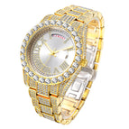 MISSFOX Watch for men fashion full diamond hip hop diamond week calendar men's quartz watch V332A