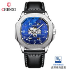 CHENXI new leather high-end square mechanical watch men's waterproof luminous automatic hollow mechanical watch CX-8813