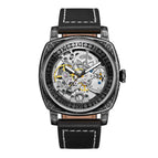 PINTIME New Men Watch Two-Way Movement Leisure Men's Leather Belt Watch Automatic Mechanical Watch 2346