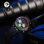 PINTIME Watch for men Six-Pin Colorful Crystals Silicone fashion Calendar quartz men's Watch 2742