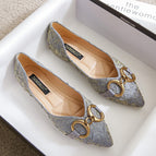 Flat shoes 2022 new horsebit buckle pleated satin pointed shallow beanie shoes plus size ladybugs pregnant women 222-21