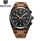 BENYAR 5112 Sport Chronograph Men's Watches Fashion Military Waterproof Leather Luxury Brand Quartz Male Wristwatch
