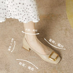 2022 spring new small fragrant style shallow mouth shoes women's square head single shoes women's buckle single shoes thick heel granny shoes women 17820-2