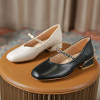 Leather shoes women 2022 new simple square toe Mary Jane women's shoes thick heel single shoes 189-20