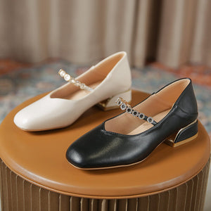Leather shoes women 2022 new simple square toe Mary Jane women's shoes thick heel single shoes 189-20