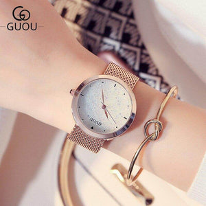 GUOU 8178 Ladies Watch Top Luxury Brand Rose Gold Mesh Quartz Wristwatch Women Casual Wrist Bracelet Watches Woman Dress Clock