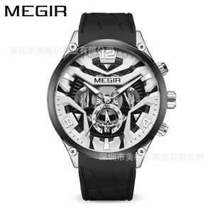 Megir Men's Watch Multi-Function Timing Three Eyes and Six Needles Silicone Quartz Watch 2222G