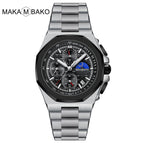 Makambako men's watch Sun Moon Star Multi-Function Waterproof Watch Men's Stainless Steel Octagonal Shell Calendar Watch