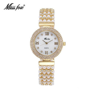 MISSFOX Watch for women fashion trend diamond pearl strap ladies quartz watch 2300/2180