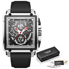 LIGE New Men's Watch Square Multifunction Chronograph Waterproof Watch LG8935