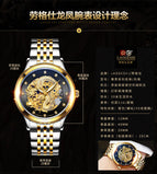 LAOGESHI dragon and phoenix steel strap couple watch mechanical hollow luminous waterproof watch automatic mechanical watch