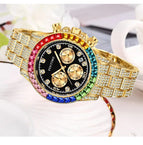 Pintime Crystals Watch Full Diamond Rhinestone men and women Calendar Three-Eye Multi-Function Watch Diamond PT2742
