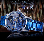 New Winner Watch Men's Fashion Casual Classic Popular Hollow Rhinestone Manual Mechanical Watch SLZg75