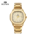 BESTWIN men's watch Square Butterfly Clasp Fashion Steel Calendar Men's casual Quartz Watch 985