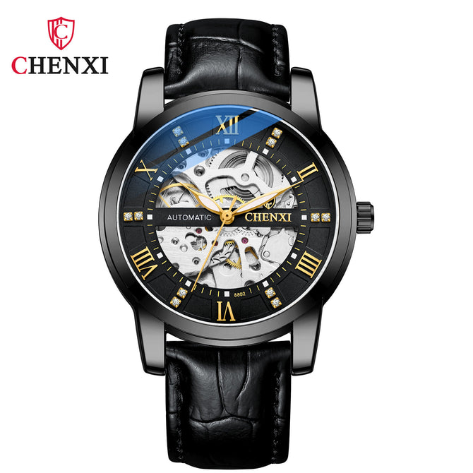 Chenxi Men's Skeleton Automatic Mechanical Watch leather Fashion Business Waterproof Watch CX-8802