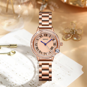 SENO new watch female blue quartz watch balloon full diamond stainless steel waterproof ladies watch s052