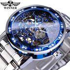 New Winner Watch Men's Fashion Casual Classic Popular Hollow Rhinestone Manual Mechanical Watch SLZg75