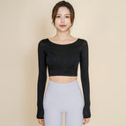 2021 new yoga clothes women's long sleeve Korean short Sports running fitness top T-shirt QD43