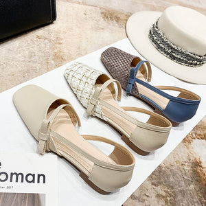 2022 new low-heeled fashion toe sandals women's hollow flat-bottomed square-toe shoes women's 168-6