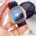Guou 8150 marca feminina relógios de quartzo bayan kol saati cinto de couro moda moderna relógio de pulso reloj mujer relojes senhoras de luxo relógio