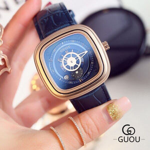 Guou 8150 marca feminina relógios de quartzo bayan kol saati cinto de couro moda moderna relógio de pulso reloj mujer relojes senhoras de luxo relógio