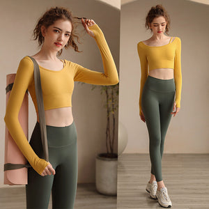 New Yoga Clothing Suit Women With Chest Pad Long Sleeve Sports Top Tight Running Fitness Clothing 206+181