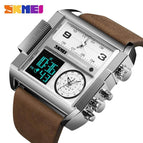 SKMEI 1391 Men BIG DIAL Watches Fashion Digital Watch For Man Leather Strap Dual Display LED Quartz Watch Chronograph Alarm Clock Calendar Date Stopwatch Luminous Waterproof Shockproof