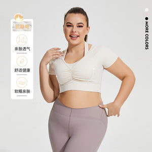 Plus Size Halter Yoga Clothes with Chest Pad Women's Running Exercise Short T-shirt Clothes Top BB188