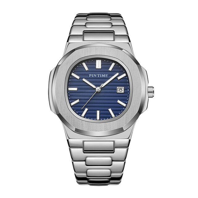 PINTIME 1520Full Steel Mens Watches Top Brand Luxury Gold Casual Quartz Male Wristwatch Waterproof Military Watch Men Calendar Clock