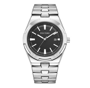 Pintime Men's Watch Stainless Steel Strap Fashion Casual Waterproof Quartz men calendar Watch 3008