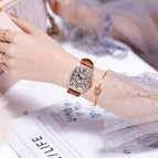 GUOU 8200 Women's Watch Light Luxury Wine Bucket Digital Watches Net-red Temperament Rhinestone Women's Real Belt Large Dial Square Watch for women