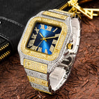 MISSFOX watch Roman scale high-end fashion diamond full diamond square men's watch women's watch round classic fashion quartz watch V324-2