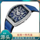 PINTIME Watch Men's casual Frankenstein Wine Barrel Watch Large Dial Watch leather Diamond Retro Watch