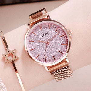 GEDI 12000 Starry Sky Women Fashion Casual Watch Elegant Luxury Stainless Steel Magnetic Strap Waterproof Ladies Diamond Rhinestone Analog Quartz Wristwatch
