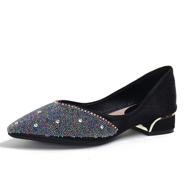 Women's single shoes summer 2022 rhinestone pointed toe thick heel high-heeled shoes women's French plus size women's shoes 33-43 M7