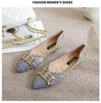 2022 summer new metal string buckle rhinestone pressed satin shallow mouth single shoes flat office lady women scoop shoes female 222-20