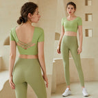 2022 new yoga clothes women's back short-sleeved cross-fit stretch sports fitness suit 216+181