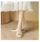 2022 spring new small fragrant style shallow mouth shoes women's square head single shoes women's buckle single shoes thick heel granny shoes women 17820-2