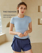 lulu yoga clothes top women's spring and summer drawstring thin sports professional running fitness clothes shorts suit 226+809