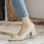 Square toe single shoes women's 2022 new single shoes casual soft shallow mouth metal women's thick heel Korean version 616-3