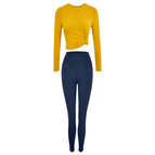 2022 new yoga suits long sleeve gym running sports sweat-absorbent quick-drying navel slim T-shirt trousers set 8074-6031