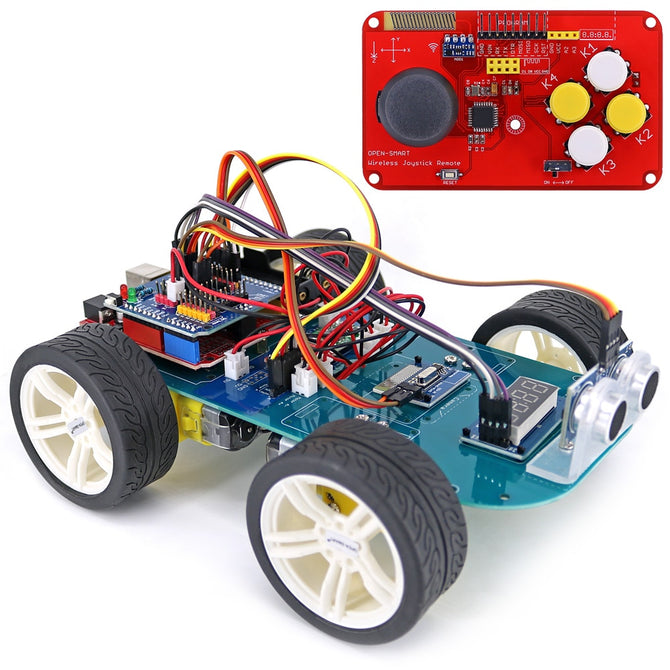 4WD Smart Car Kit RF 433 MHz JoyStick Remote Control Long Range Wireless Rubber Wheel Gear Motor Tutorial Compatible for Arduino